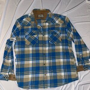 Men's Legendary Whitetails Blue and tan corduroy size 2XL Snap buttons